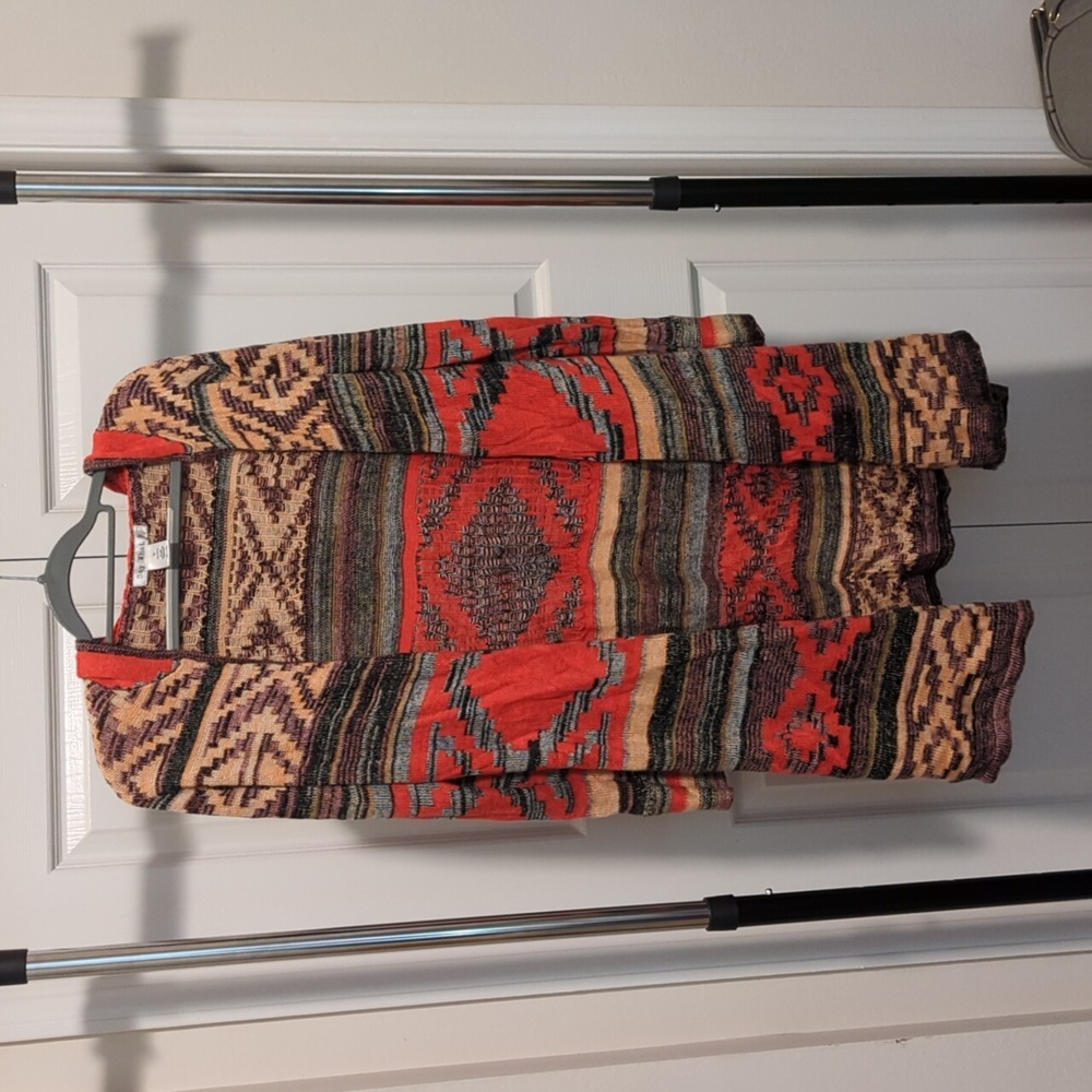 Orange & peach long hooded cardigan - Picture 2 of 5